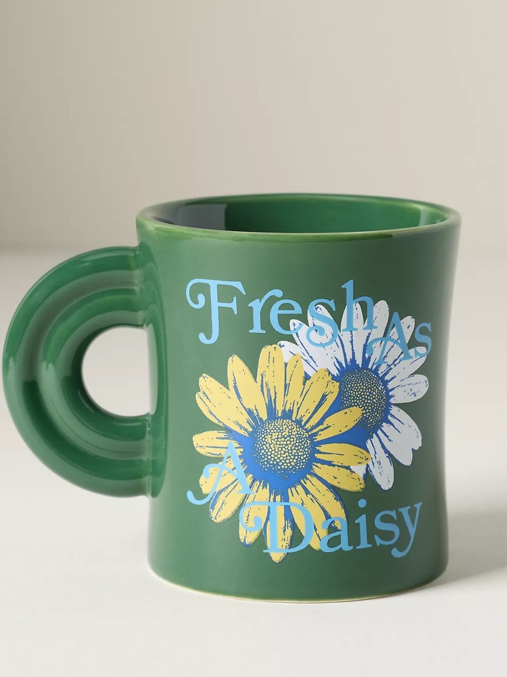 Anthropologie Green Daisy Ariane Stoneware Mug